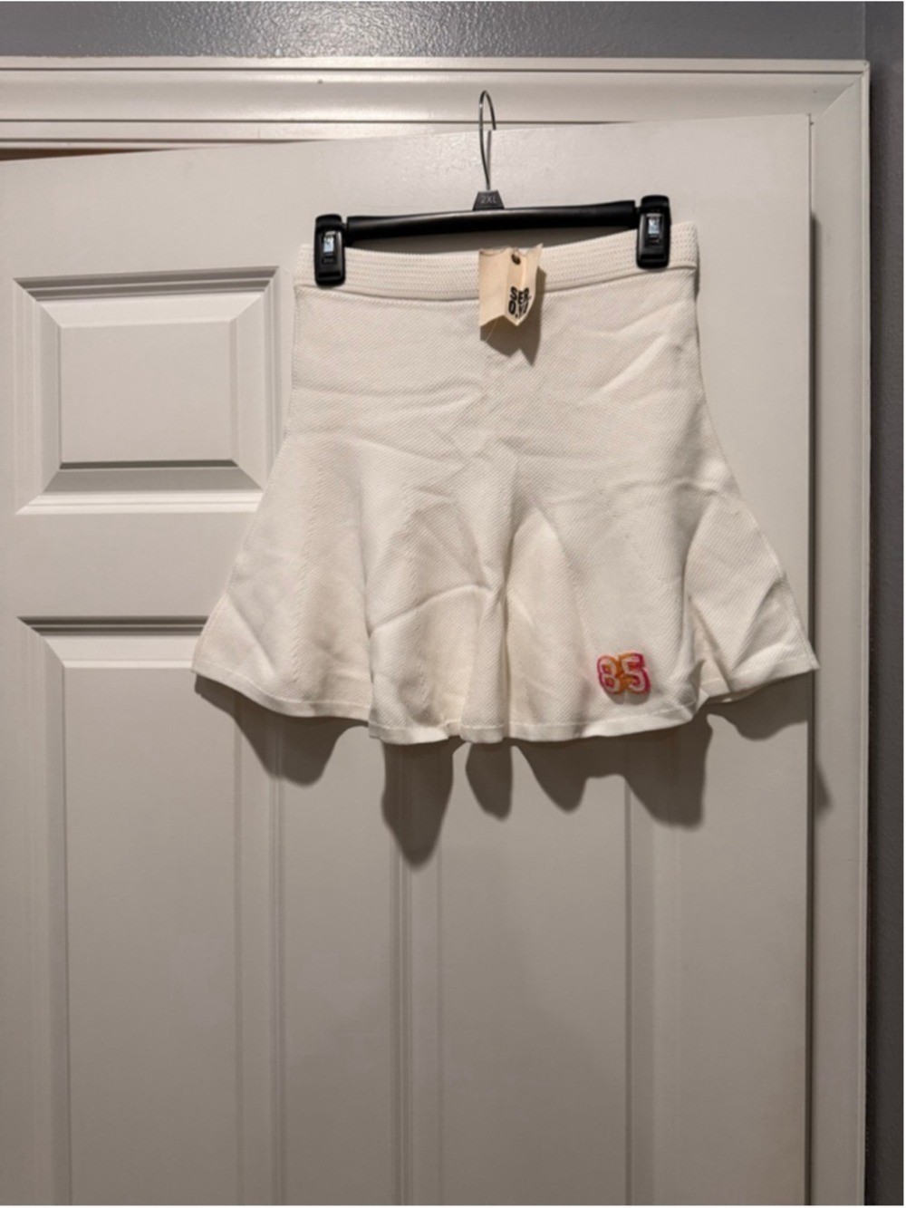 Women's SER.O.YA White Mini Skirt with Orange 85 Embroidery, Size S - Picture 2 of 6